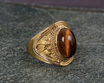 Tigerauge Ring, Messing Ring, handgemachter Ring, Edelstein Ring, Vintage Ring, natürliche Tigerauge Ring, Statement Ring, Tigerauge Schmuck,