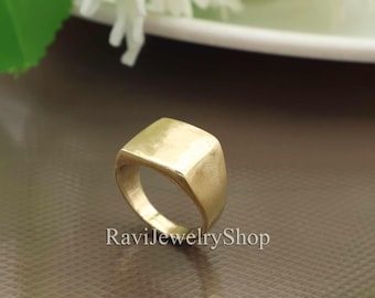 Handcrafted Brass Signet Ring, Minimalist Square Band Ring, Bold Geometric Statement Ring, Unisex Brass Jewelry Gift Idea