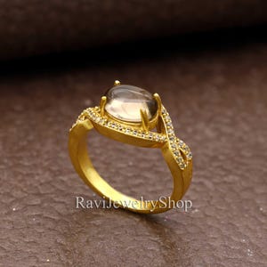 Smoky Quartz Ring, Handmade Ring, Gemstone Ring, Boh Ring, Promise Ring, Women&#39;s Jewelry,  Brass Ring, Gold Statement Ring
