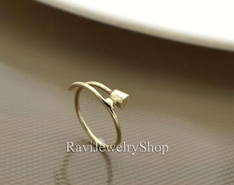 Handmade Brass Nail Ring: Adjustable Industrial Jewelry