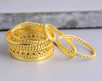 Stackable Ring Set of Five, Gold Fill Stacking Ring Set, Hammered Ring, Thin Brass Ring, Dainty Ring