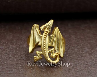 Anillo de dragón delicado, anillo para uso diario, anillo de dragón dorado, anillo de dragón de latón, anillo de dragón volador para mujer, regalo de aniversario