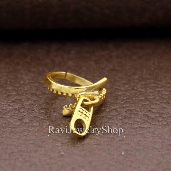 Golden Zip Zipper Ring, Modern Zip Ring, Fancy Ring