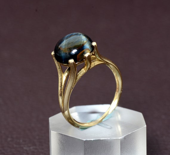 Anillo de ojo de tigre azul, anillo llamativo de oro, anillos para
