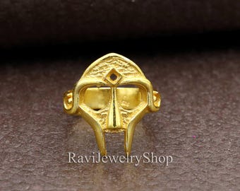 Bague abstraite dorée, bague gladiateur, bague MF DOOM, bague gothique en laiton, cadeau pour homme, bague cadeau Halloween, bague visage en or, rv -lnlh.