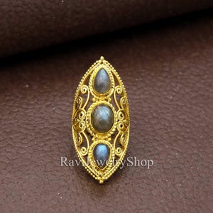 Labradorite Ring, Handmade Ring, Gemstone Ring, Big Labradorite Ring, Promise Ring, Labradorite Jewelry, Full Finger Ring, Brass Ring