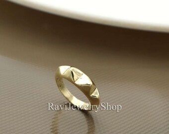 Geometric Pyramid Stud Brass Ring, Bold Tribal Brass Ring, Statement Band Ring, Handmade Unisex Ring for Everyday Styling, Boho Jewelry