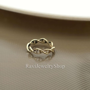 DNA Helix Inspired Brass Ring, Unique Twisted Band Ring, Science Gift Jewelry, Handmade Brass Ring for Him & Her, Geeky Wedding Band