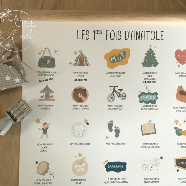 Affiche 1éres fois à tamponner personnalisée au prénom de votre enfant