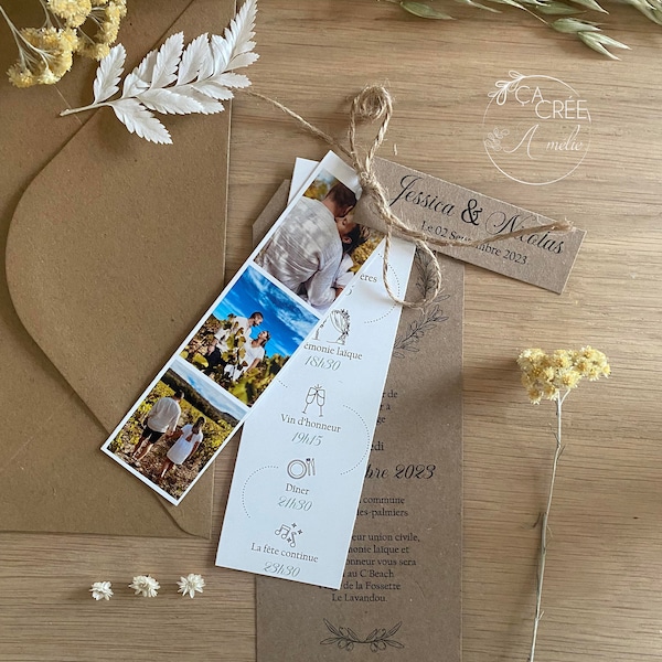 Faire-part mariage / Bapteme/ Naissance / Papier kraft /champêtre/ fleurs séchées