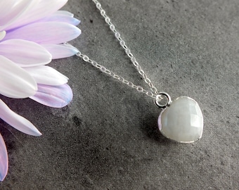 Moonstone Heart Necklace, on a 925 Sterling Silver or Plated Chain, by Kernow Jewellery