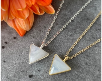 Moonstone Necklace, Dainty Triangle in Gold or Silver, by Kernow Jewellery