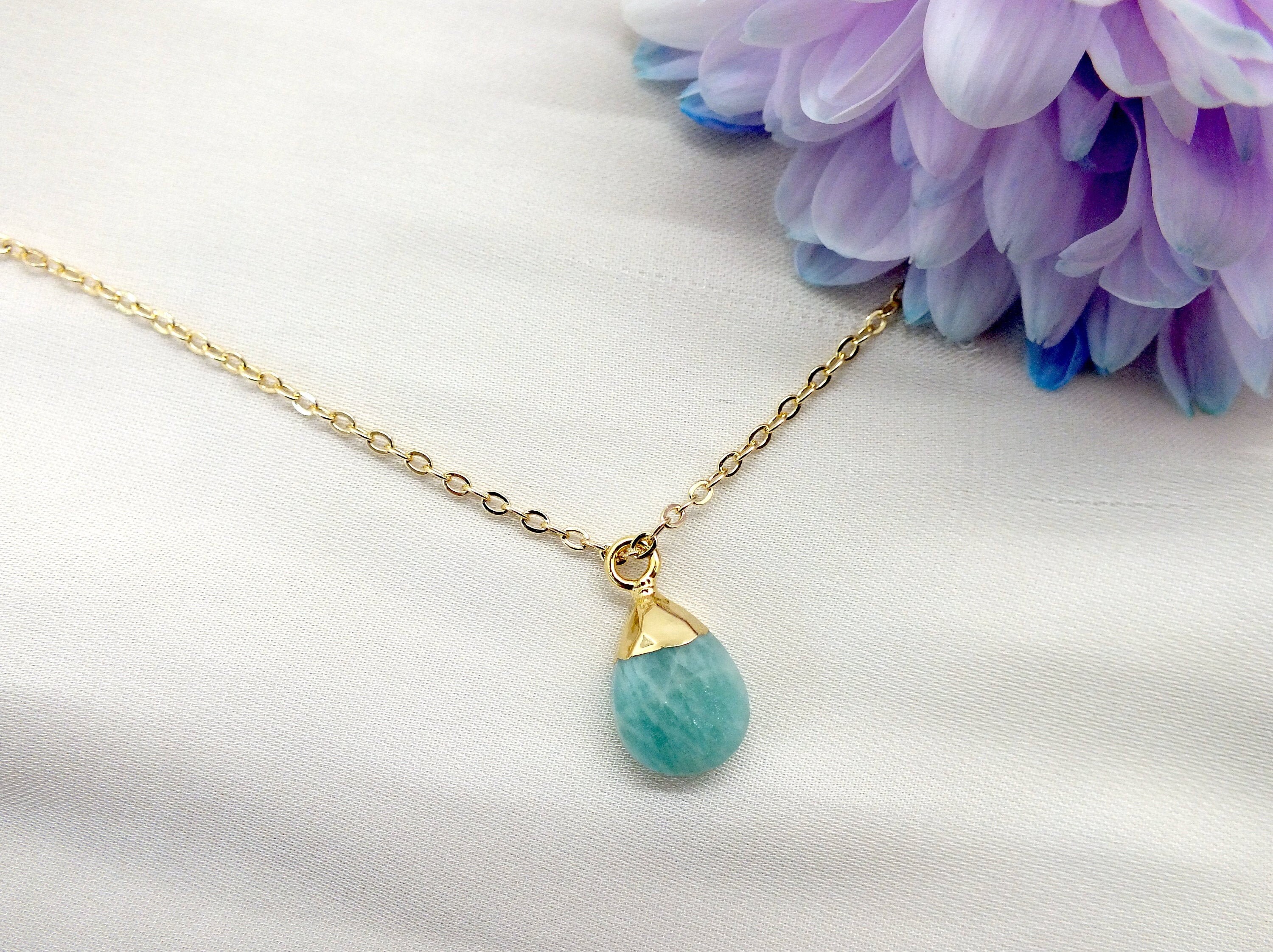 Delicate Gold Green Stone Necklace Gold Capped Amazonite Etsy UK