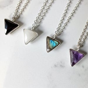 Small Triangle Pendant – Handmade Gemstone Necklace in Silver