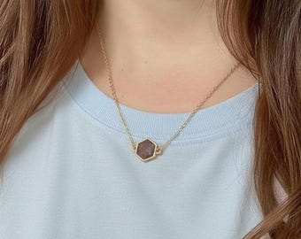 Hexagons Stone Pendant in Gold Plate Choice of Stones and Lengths