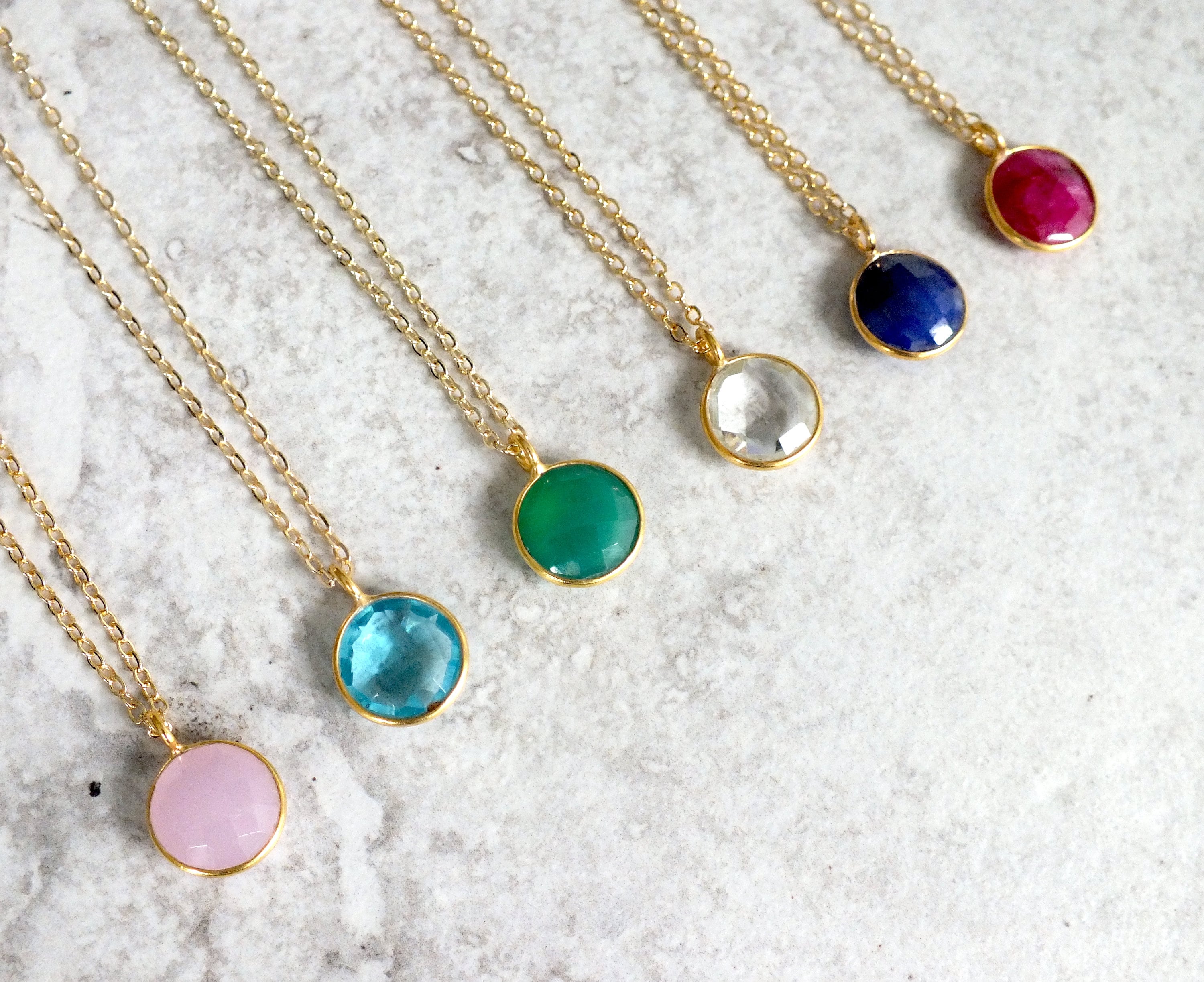 Round Stone Necklace Natural Circle Gemstone Blue Red Green