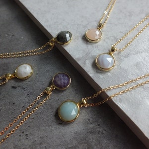 Dainty Minimalist Round Pendant in a Variety of Gemstones - by Kernow Jewellery