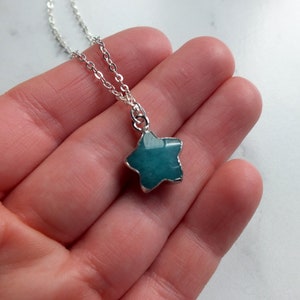 Dainty Gemstone Star Pendant Necklace: Silver Plated Charm, 12mm Stone