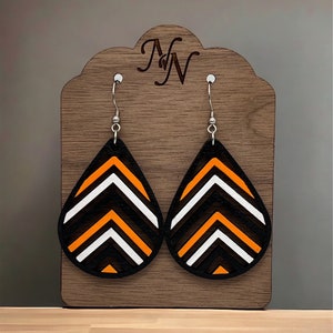 Hand Painted Chevron Earrings: Black, Orange, White Game Day Jewelry