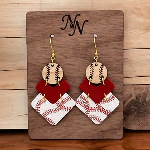 Free Ship on 35 or more. Leather Baseball Earrings: Chevron Game Day Jewelry. Lots of colors.