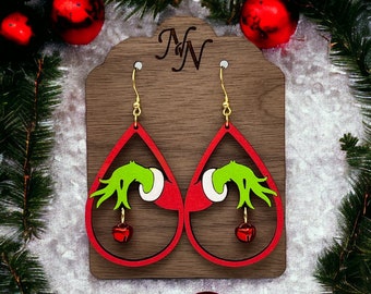 Christmas Gr!nch Teardrop Earrings: Hand-Painted Jingle Bell Dangles. Free shipping on orders over 35 dollars.
