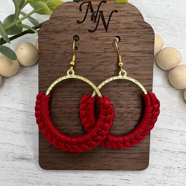 Handmade Braided open hoop earrings | genuine leather earrings | 10 available colors.