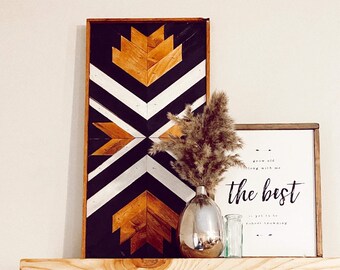 Classic Black, White and Pine Wood Wall Hanging