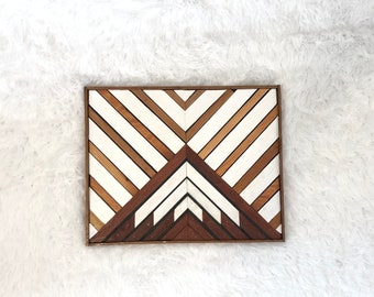 Black, White, Walnut & Pine Wood Art - Geometric Wall Hanging