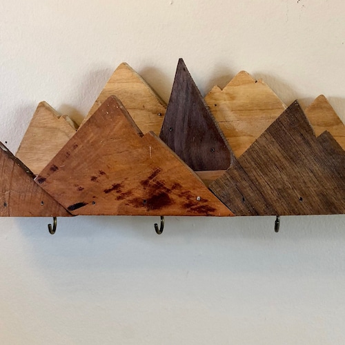 Mountain Range Reclaimed Wood Shelf With Key Hooks Etsy