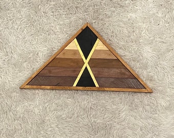 Ombré Triangle Reclaimed Wood Art Wall Hanging - Black and Gold