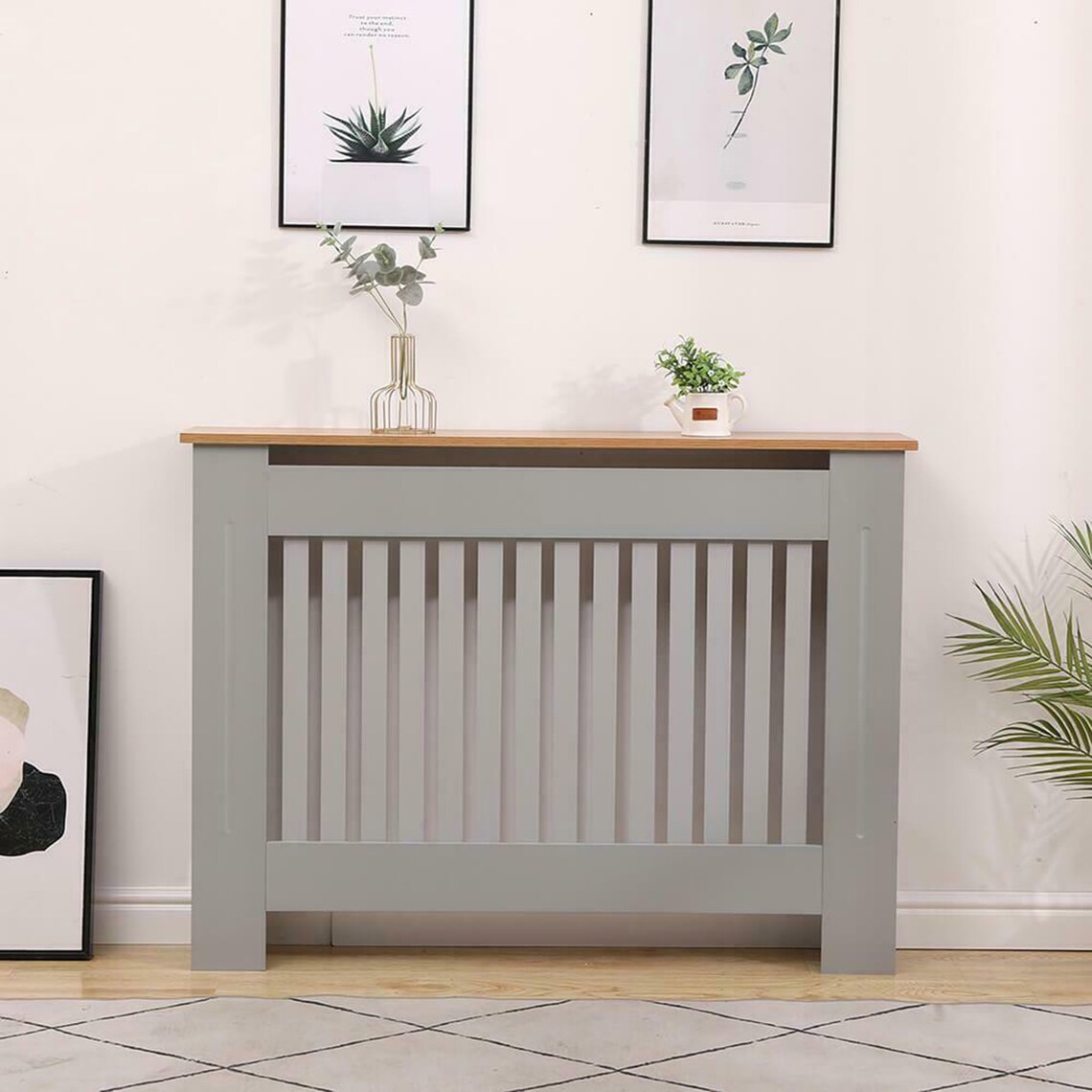 New Medium Grey Oak Top Radiator Cover Wooden Wall Etsy