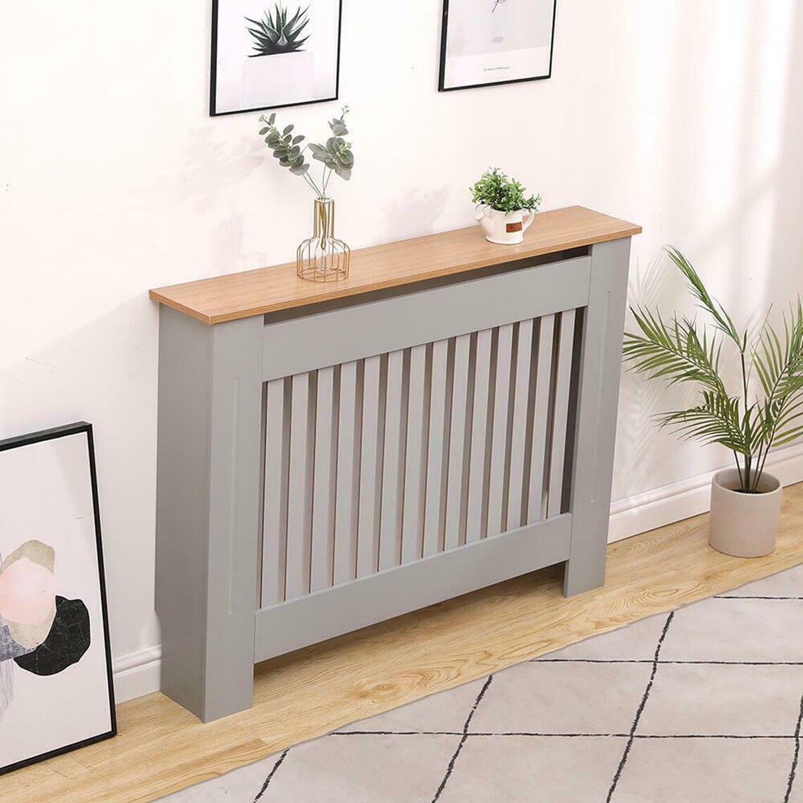 New Medium Grey Oak Top Radiator Cover Wooden Wall Etsy
