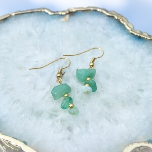 Green Aventurine, Gold, Crystal, Stone, Handmade Earrings