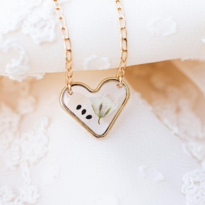Miscarriage necklace. Custom Heart Baby&#39;s breath flower and forget me not seed. infant loss keepsake. Sympathy gift. Memorial necklace