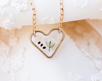 Miscarriage necklace. Custom Heart Baby's breath flower and forget me not seed. infant loss keepsake. Sympathy gift. Memorial necklace