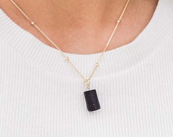 Black Tourmaline Necklace: Sterling Silver or Gold Filled, Natural Stone Protection