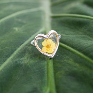 Heart Sterling Silver flower ring. Real pressed Plum flower ring. Statement ring for women, Mothers day gift, Christmas gift for her.