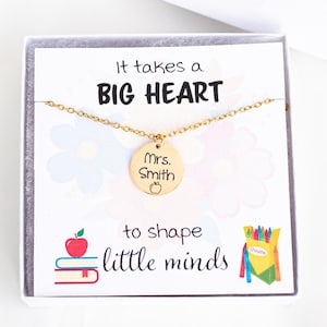 Custom Teacher Appreciation gift necklace. Personalized Teacher appreciation week jewelry. Back to school thank you gift. End of year.