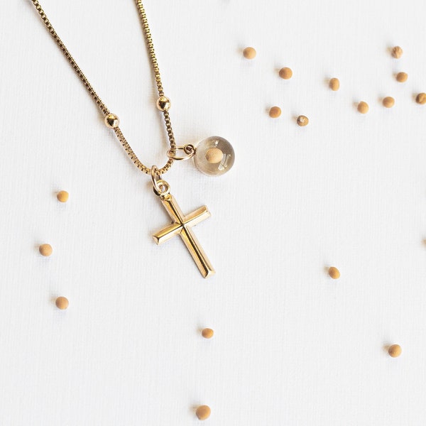 Mustard seed necklace. Cross & mustard seed gold fill necklace. Faith jewelry, Christian jewelry. Christmas Gift idea for mom and grandma