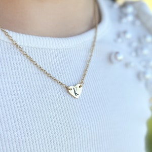 Children personalized Initial necklace. Little girls necklace gift for Christmas and birthday. Kids heart shape engraved necklace gift