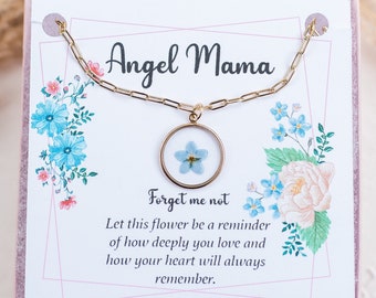 Forget me not pressed flower necklace. Angel Mama miscarriage infant child loss remembrance gift. Baby loss keepsake gift under 50
