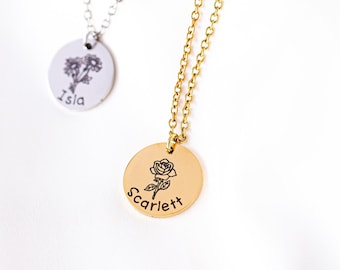 Flower girl proposal necklace with gift box. Birth month flower necklace with flower girl name. Wedding flower girl proposal gift.