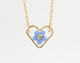 Goud gevulde miskraamketting, echt geperst Vergeet me niet bloemherdenkingscadeau voor haar. Zwangerschapsverlies