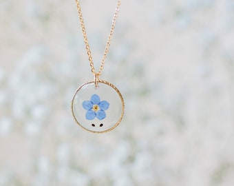 Collana regalo per aborto spontaneo con semi e fiori del Non ti scordar di me. Non ti scordar di me, collana di fiori, regalo ricordo della perdita di un neonato, memoriale di simpatia per la perdita