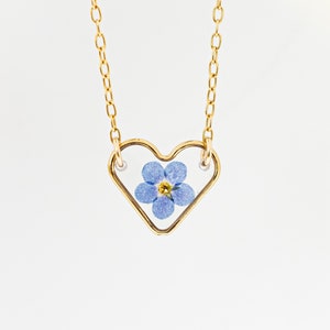 Gold Filled miscarriage necklace, Real pressed Forget me not flower remembrance memorial gift for her. Pregnancy loss