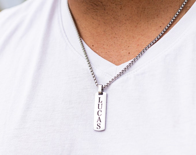 Personalized Men's Bar necklace. Fathers day gift necklace. Custom Name jewelry for men. Anniversary gift for boyfriend or husband