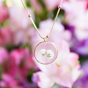 Baby&#39;s breath flower miscarriage necklace gift. Gold Fill dainty necklace infant loss keepsake gift, multiple losses, loss sympathy necklace