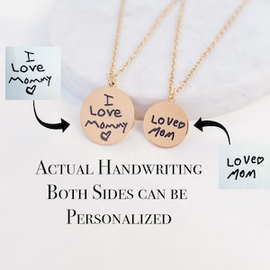 Actual handwriting necklace. Custom engraved kids handwriting gift for mom. Signature jewelry. Keepsake birthday gift.
