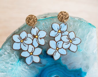 Forget me not hand painted earrings. Handmade forget me not flower earrings. Gift for mom, plant lover gift. plant mom earrings, spring look