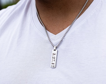 Personalized Men's Bar necklace. Fathers day gift necklace. Custom date jewelry for men. Anniversary gift for boyfriend or husband